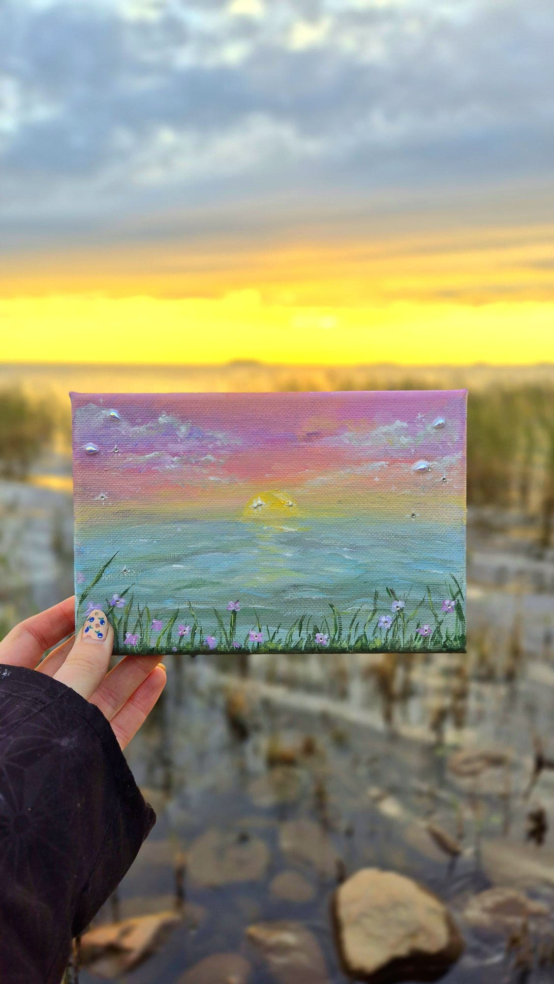Taianomainen auringonlasku – originaali akryylimaalaus